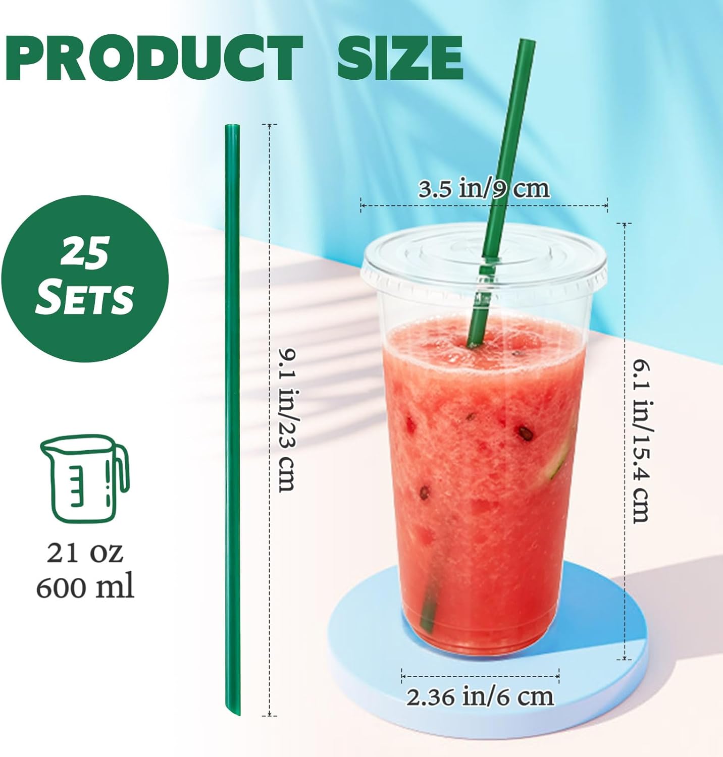 Qinsihwn 25 Set 16oz Plastic Cups with Flat Lids and Straws,Disposable Plastic Iced Coffee Cup,Disposable Clear Drinking Cups for Cold Beverages,Milkshakes,Smoothies