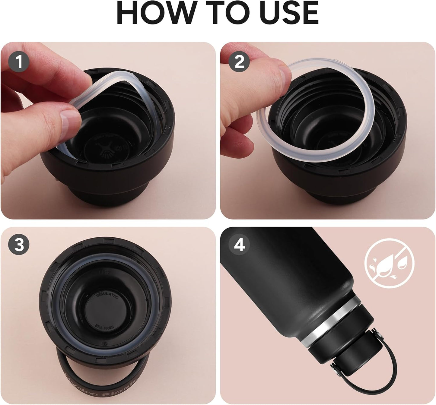 Rubber Gaskets Compatible with Hydro Flask Wide Mouth Lid Cap, Leak-Proof Silicone Seal O-Ring Parts, BPA-Free, 6 Pack