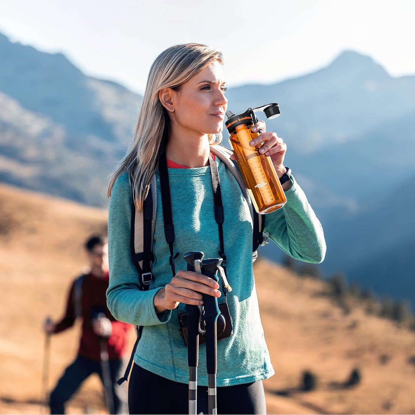 Filtered Water Bottle, Membrane Solutions C3 Water Bottle Filter with Replaceable ACFX2 Filter Cartridge, Portable Water Filter 36oz BPA-Free for Travel, Hiking & Camping Drinking use(Grey)