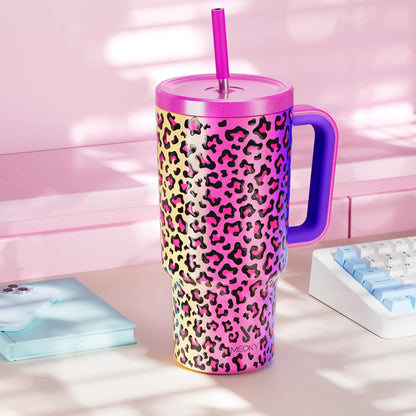 Meoky 40 oz Tumbler with Handle and Straw: Stainless Steel Insulated Tumbler with Lid and Straw - 100% Leak Proof Tumbler for Car Cup Holders - Travelers Commuters Workers, Donut