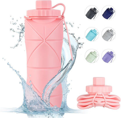 YCT Collapsible Water Bottle 17oz（500ml），Travel Portable Sport Water Bottle，Reusable Silicone Foldable Water Bottles for Gym Camping Hiking (Purple+Black)