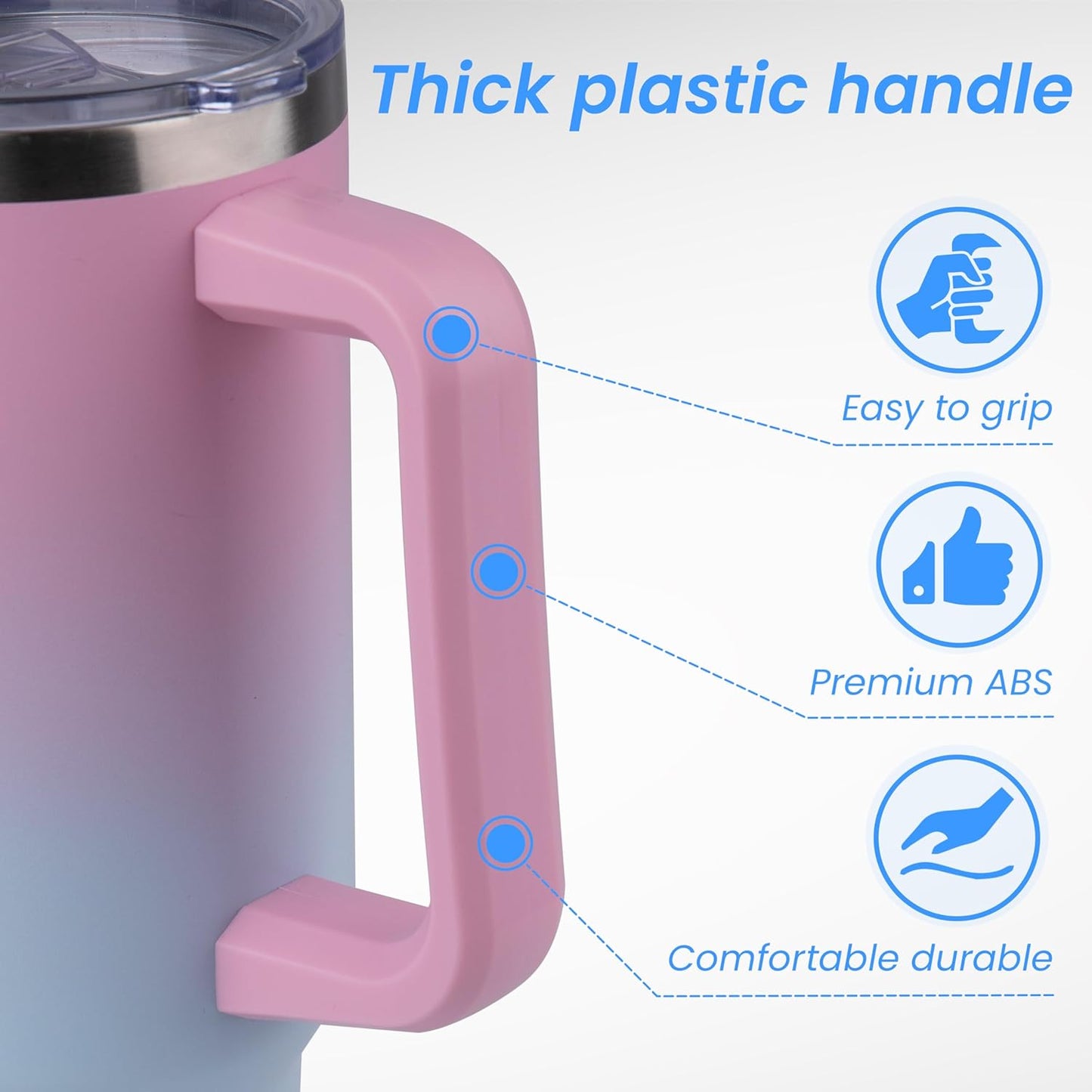 DOMICARE 40 oz Tumbler with Handle and Straw, Stainless Steel Tumbler with Lid and Straw, Reusable Vacuum Insulated Cup, Travel Coffee Mug, Blue, 1Pack