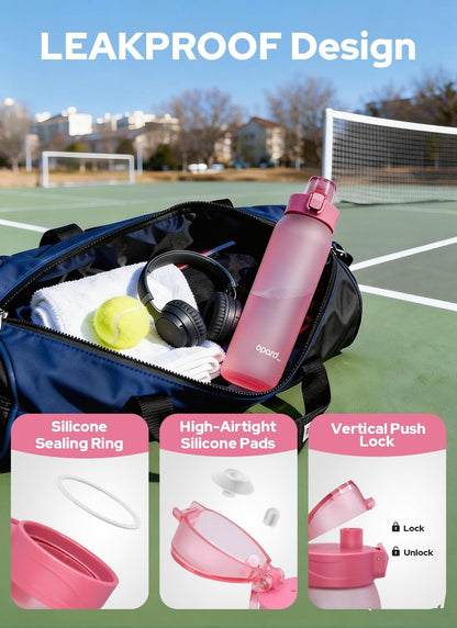 Opard Zip 32oz Plastic Water Bottle Dishwasher Safe, Leakproof Flip-Top Lid, BPA Free Tritan, Wide Mouth Reusable Sports Water Bottle for Gym Hiking Commuting Outdoor Travel and School