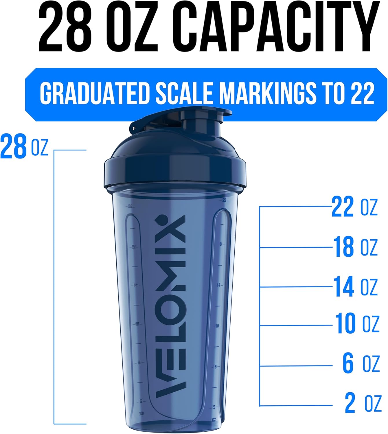 VELOMIX -2 Pack- 28 oz Protein Shaker Bottles for Protein Mixes - 2x Wire Whisk | Leak Proof Shaker Cups for Protein Shakes | Protein Shaker Bottle Pack (Black/Transparent)