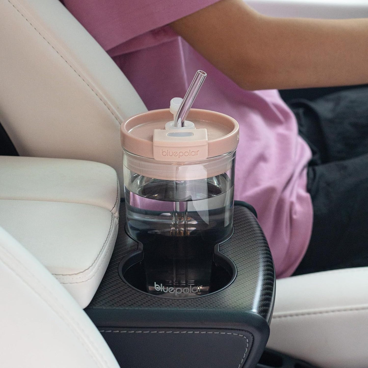 BLUEPOLAR 16oz/480ml Iced Coffee Cups With Lids And Straws,Reusable Leakproof Glass Tumbler,Water Bottles,Cold Brew,Drinking Jars For Juicing,Matcha,Tea,Smoothie For Travel,Office (Off-White)