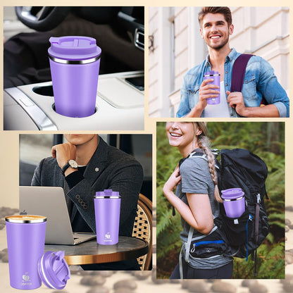 Insulated Travel Coffee Mug Reusable Coffee Tumbler Cup with Flip Lid Leak Proof Spill Proof for Office School Party Camping Hot and Cold Drink,Stainless Steel 17oz (Black)