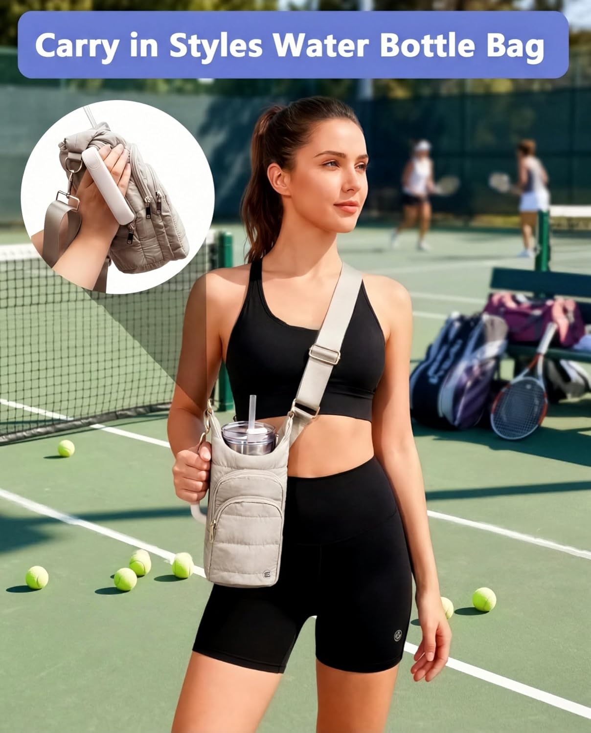 Water Bottle Holder with Strap, 40 oz Crossbody Water Bottle Carrier Sling Bag with RFID Blocking Phone Pocket for Gym Hiking Walking Travel