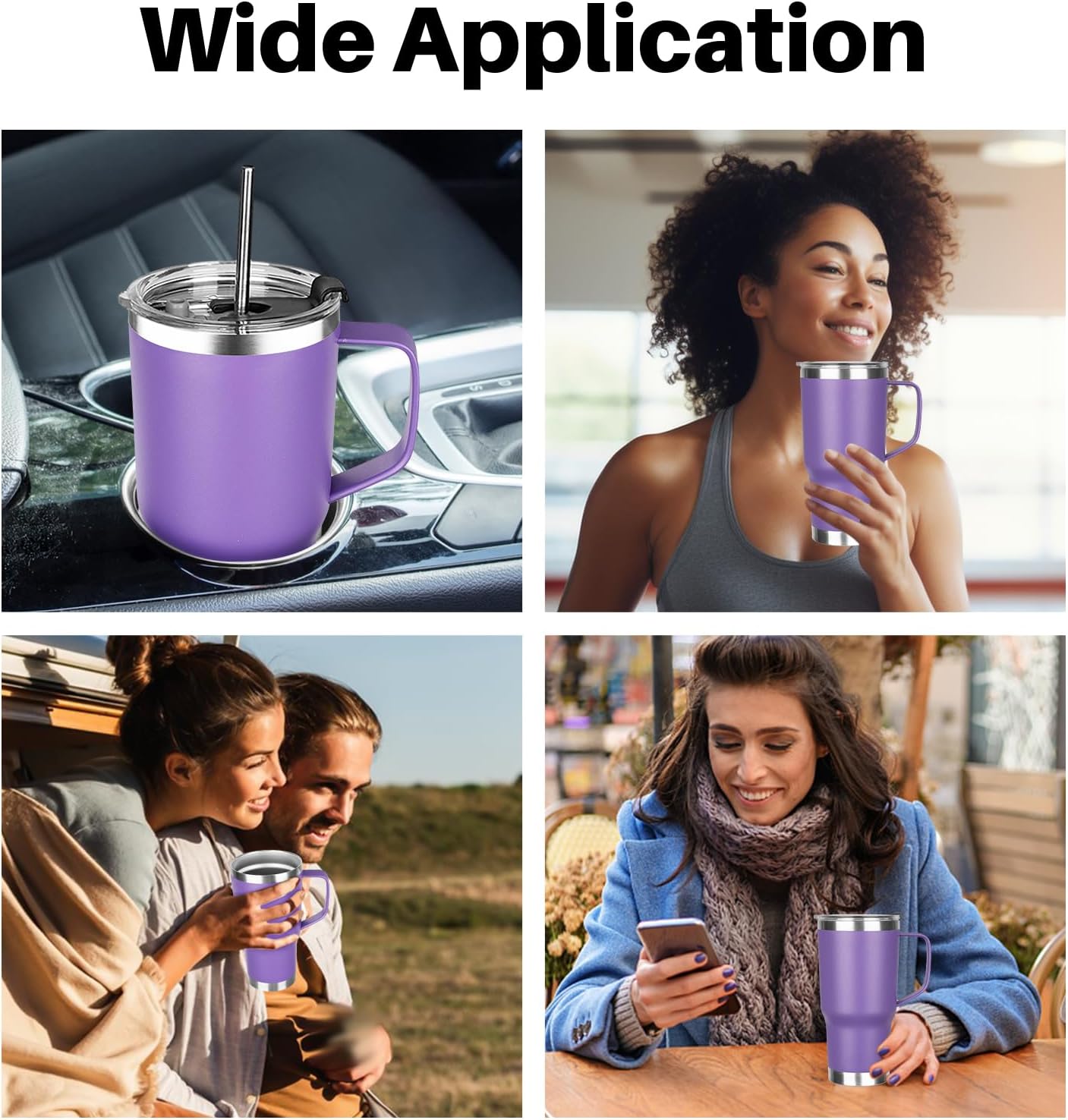 20 oz Tumbler with Handle, Stainless Steel Insulated Tumbler with Lid and Straw, Double Wall Vacuum Coffee Mug Tumbler, Insulated Coffee Thermal Cup for Cold and Hot (Light Purple)