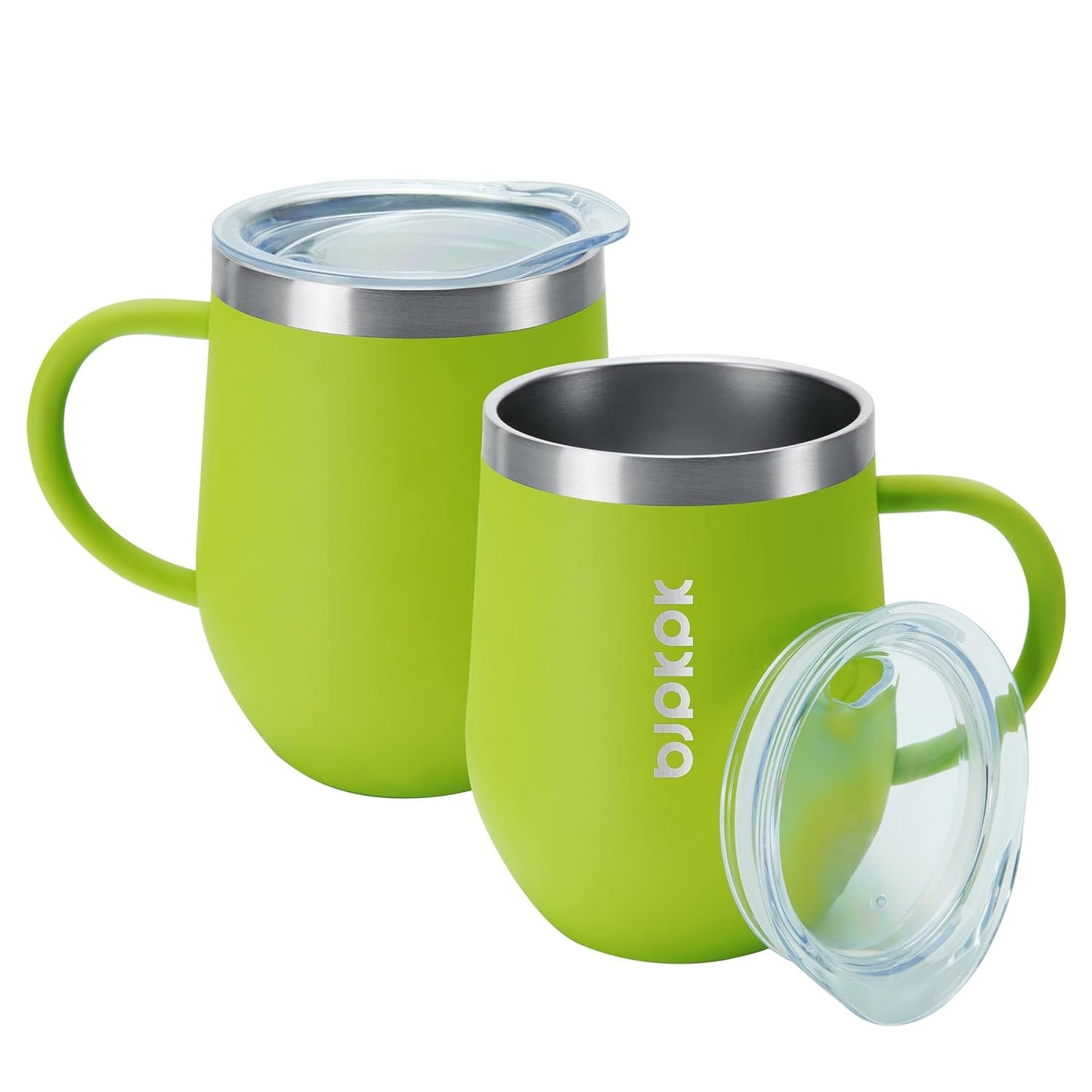 BJPKPK 2 pcs Insulated Coffee Mug, 14oz Insulated Tumbler with Lid, Stainless Steel Coffee Cups with Splash Proof Lid-White