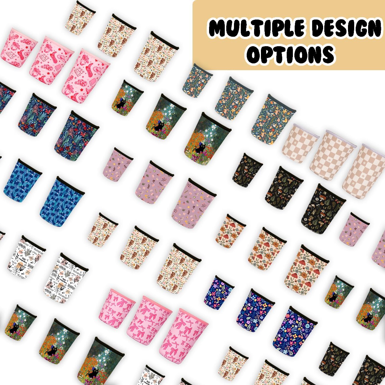 Reusable Insulated Neoprene Iced Coffee Cup Sleeve, Durable Drink Sleeve for Cold Beverages, Beverage Holder for Iced Coffee, Floral Checkers