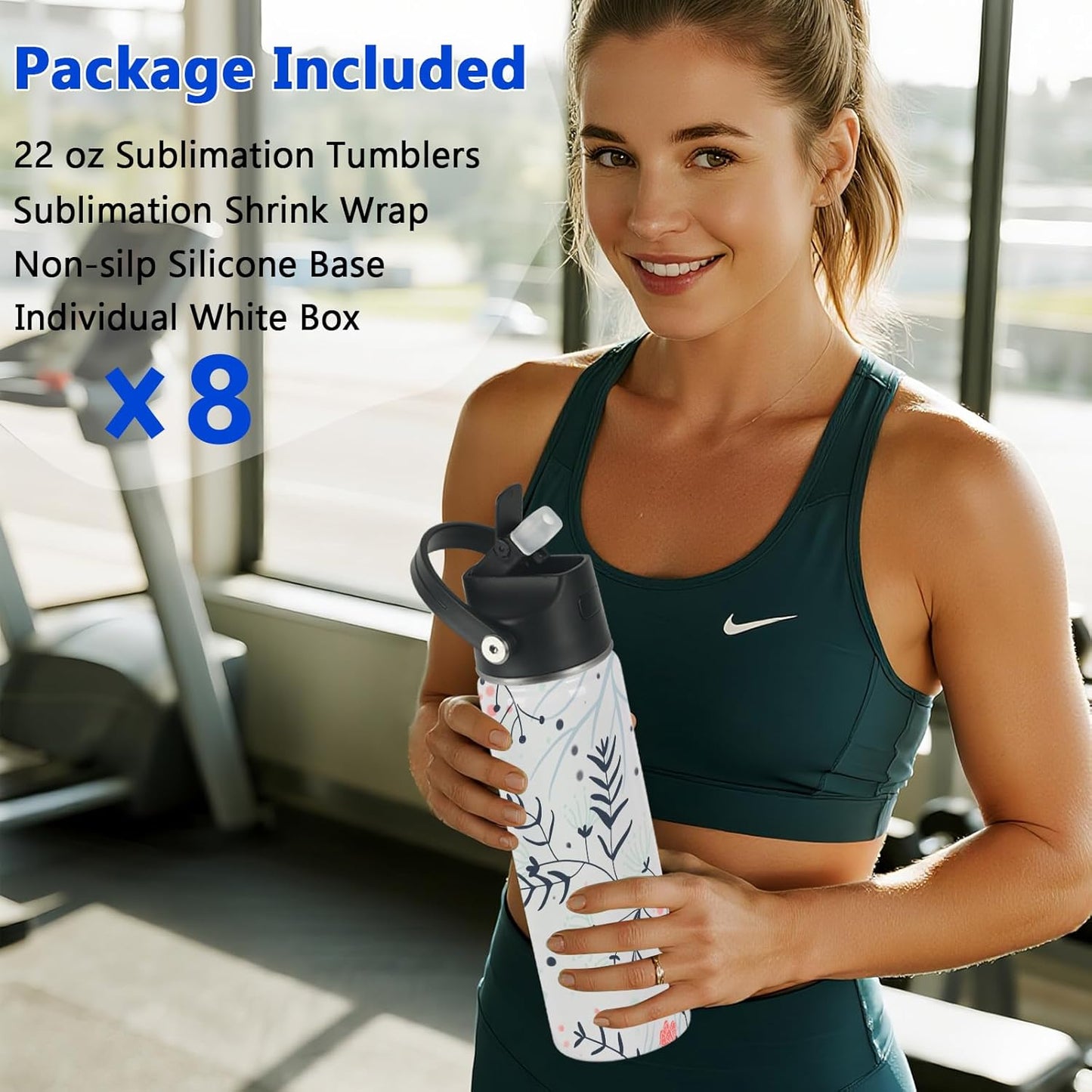 Draheri Sublimation Sports Water Bottle Blanks, 22 oz Sublimation Tumblers Bulk, Stainless Steel Insulated Tumblers with Leak Proof Lid and Portable Handle, Individually Boxed (8 Pack)