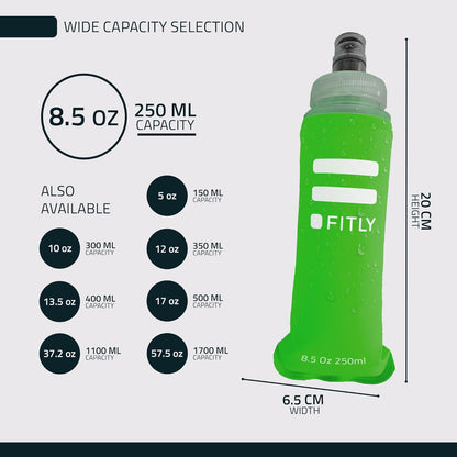 FITLY Soft Flask - Shrink As You Drink Soft Water Bottle for Hydration Pack - Folding Water Bottle Ideal for Running, Hiking, Cycling, Climbing & Rigorous Activity