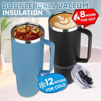 20 oz Tumbler with Handle, Stainless Steel Insulated Tumbler with Lid and Straw, Double Wall Vacuum Coffee Mug Tumbler, Insulated Coffee Thermal Cup for Cold and Hot (Light Purple)
