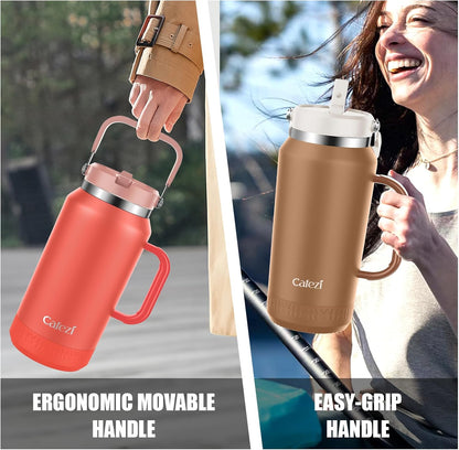 40 oz Insulated Tumbler with Top Handle and Flip Straw, Vacuum Insulated Stainless Steel Cup with Leak-Proof Lid, Sweat-Free, Fits Cup Holder, Keeps Ice Cold up to 30 Hours
