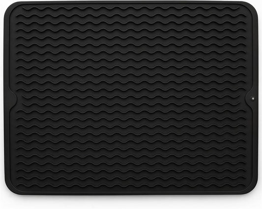 Silicone Drying Mat 16 × 12 – Gray Non-Slip Sink Mat for Kitchen Counter, Heat-Resistant Food-Grade Dish Pad, Easy-Clean Multipurpose Drawer Liner (Gray, 16'' x 12'')