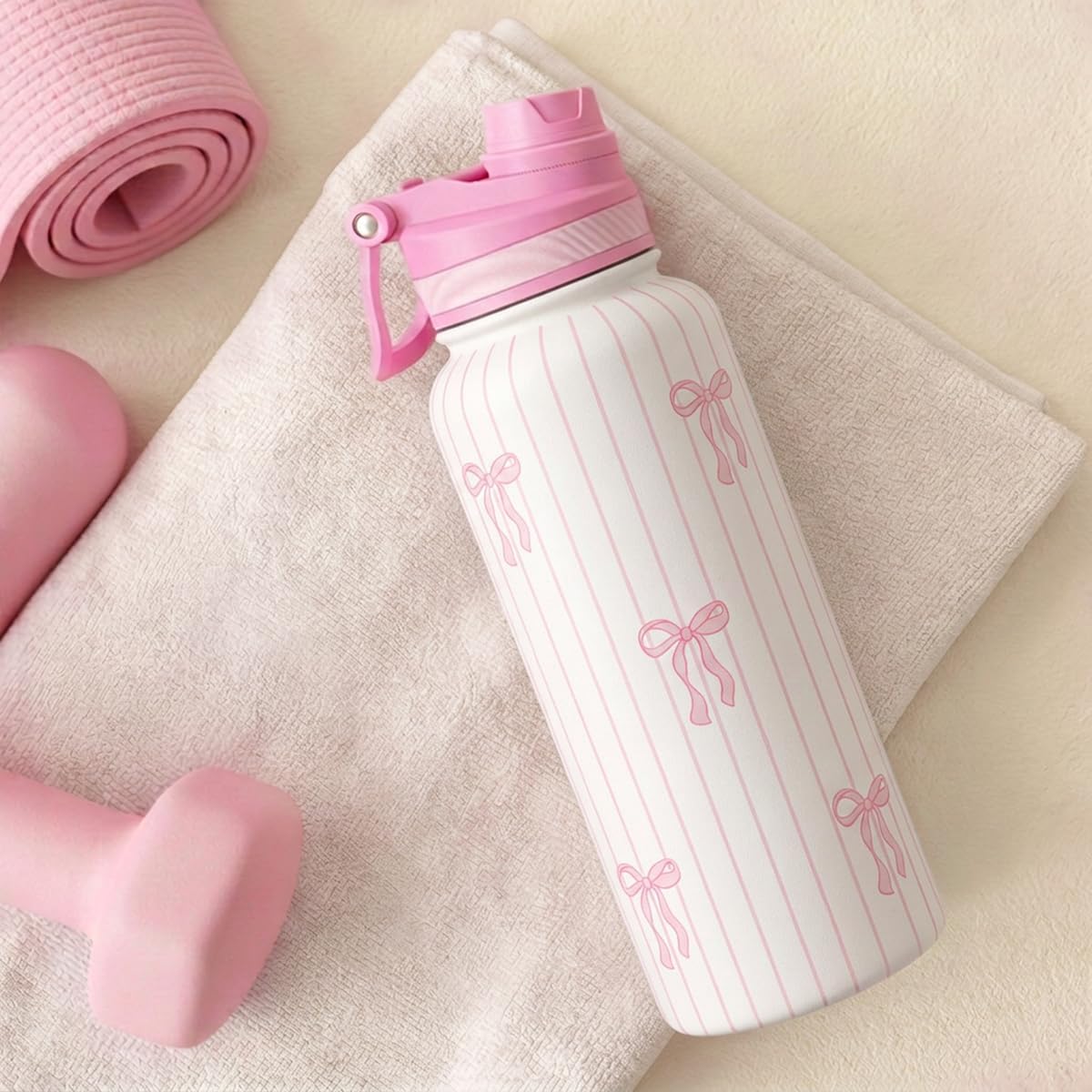 SANDJEST Pickleball Stainless Steel Water Bottle with Strap 32oz, Insulated Bottles with Straw and Spout Lid for Gym Sports Travel Outdoor, Gifts for Women Girls Birthday Christmas