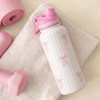 SANDJEST Pickleball Stainless Steel Water Bottle with Strap 32oz, Insulated Bottles with Straw and Spout Lid for Gym Sports Travel Outdoor, Gifts for Women Girls Birthday Christmas