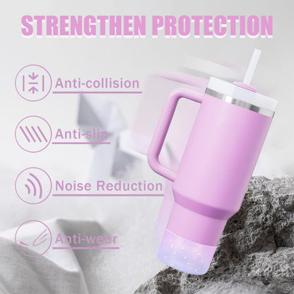 Jelly Luster Glitter Silicone Transparent Boot for Stanley 20-40oz, Compatible with Hydro Flask or Other Water Bottle Tumbler, 2.85-3.0 inch Protective Anti-Slip Bottom Sleeve Cover
