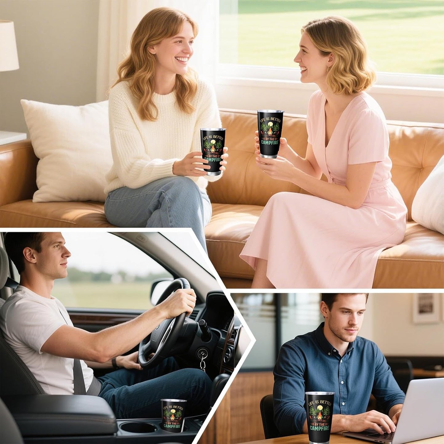 Camping Gifts for Men Women, Best Camp Coffee Mugs, Happy Camper Travel Mug, 20oz Coffee Tumbler, Camping Cup for Women Men
