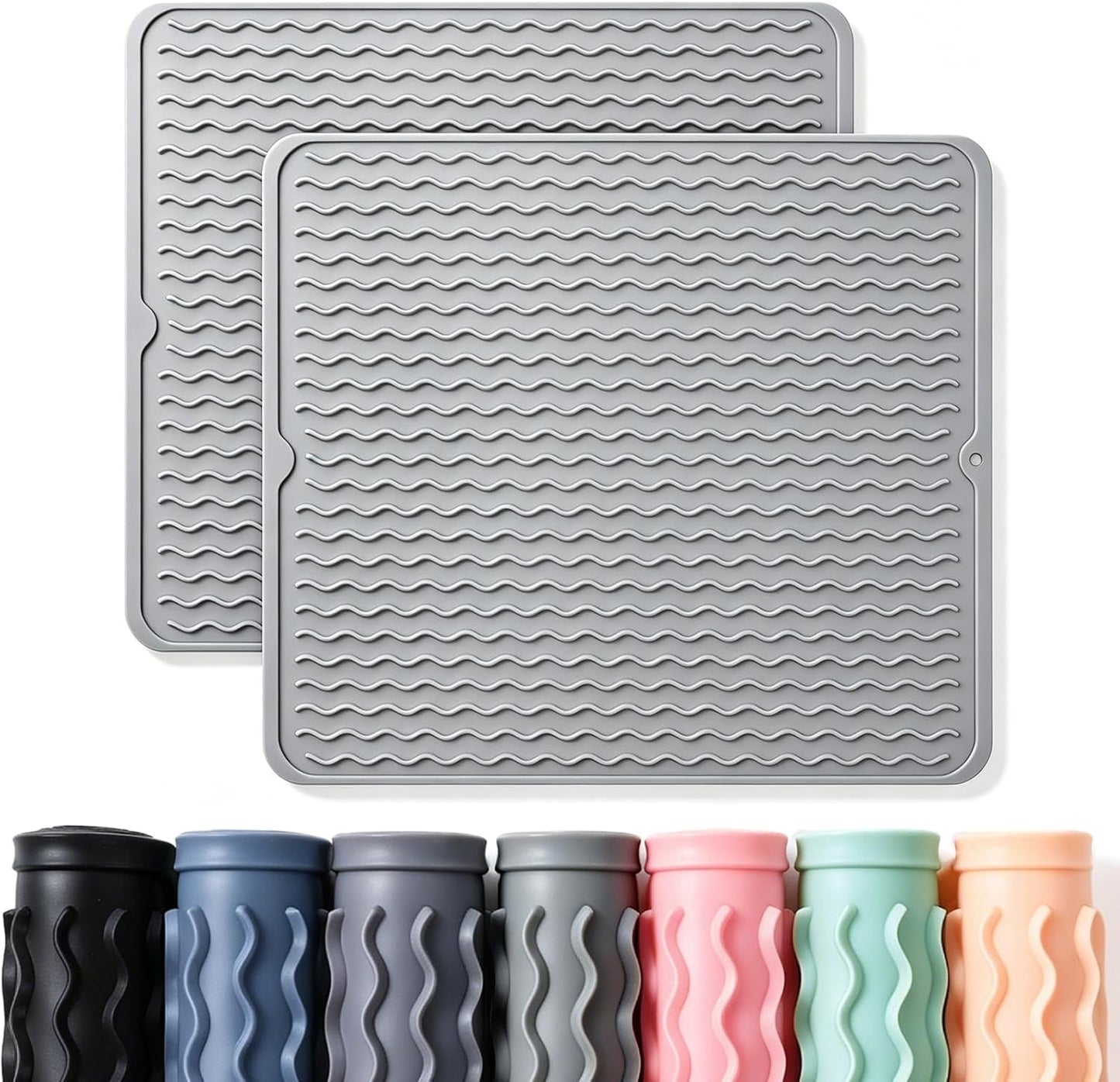 2 Pack Caketime Silicone Dish Drying Mat for Kitchen Counter Heat Resistant Under Sink Waterproof Coffee Bar Accessories Dining Rack Stone Utensil Holder Countertop Decor Must Haves 2026