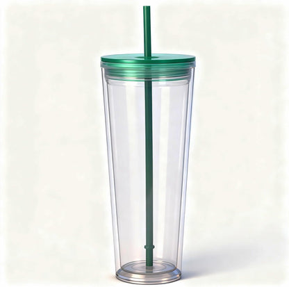 24oz Tumbler with Lid and Straw, Leak Proof and Double Wall Insulated Reusable Plastic Cups,Travel Reusable Iced Coffee Cup (1, Pink)