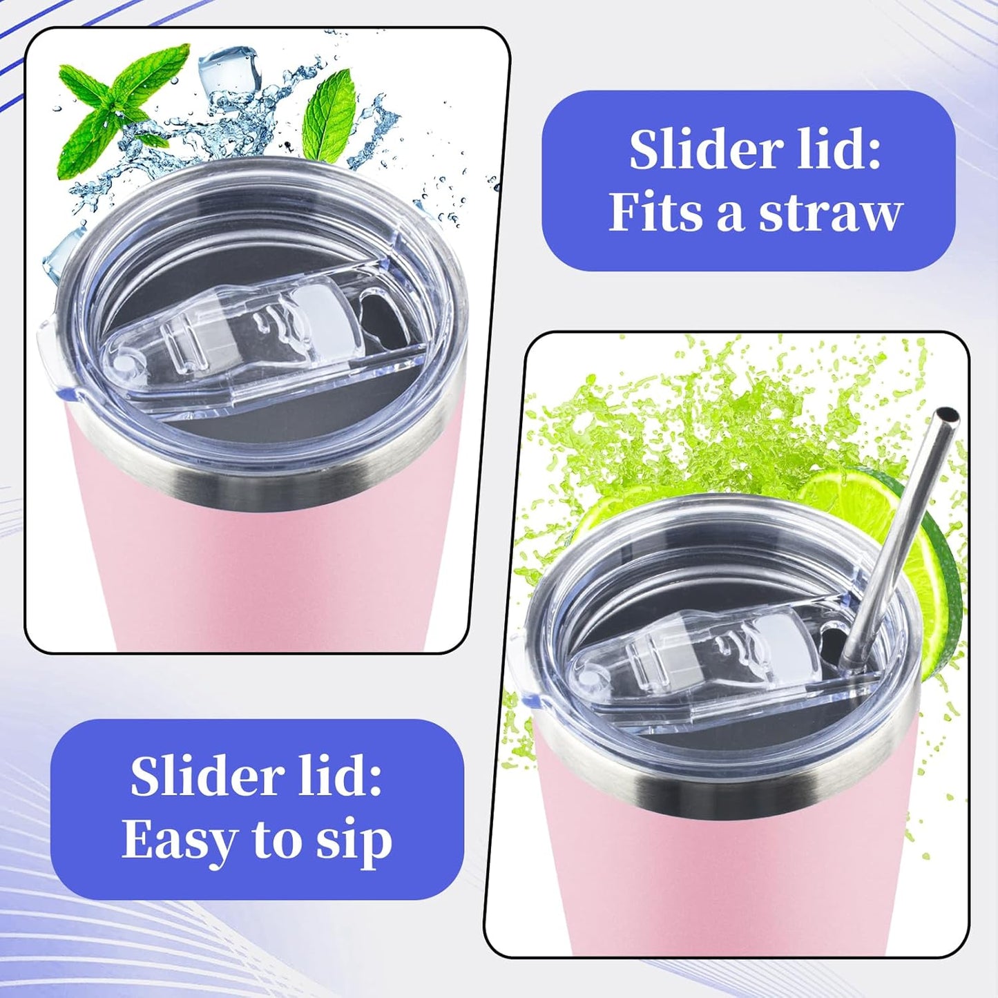 20oz Tumbler with Lid and Straw Double Wall Powder Coated Vacuum Insulated Coffee Tumbler Stainless Steel Insulated Travel Coffee Mug Spill-Proof Thermal Cup for Hot and Cold Beverage,Black