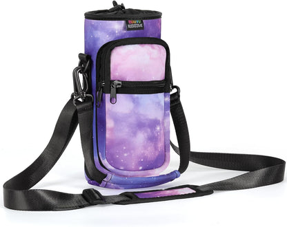 Nuovoware Water Bottle Carrier Bag,25oz/40oz/64oz Bottle Pouch Holder,Adjustable Shoulder Hand Strap 2 Pocket Sling Neoprene Sleeve Sports Accessories for Hiking Travelling Camping