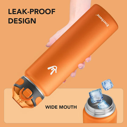 Enerbone 24 oz Insulated Water Bottle, Stainless Steel Bottle with Carrying Strap, Double-Wall Vacuum Insulation Design, Leakproof Sports Bottle with Straw, Keep Drinks Cold or Hot for Hours
