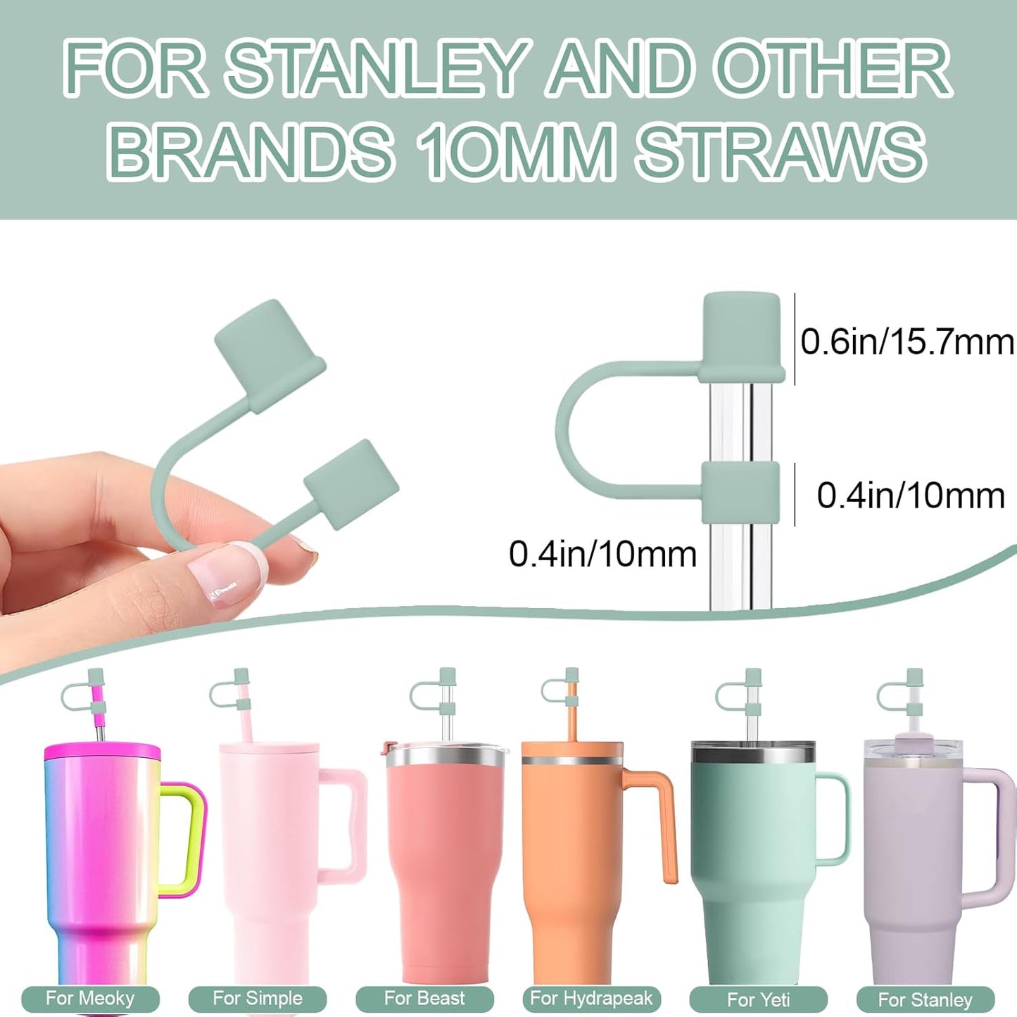 7Pcs Straw Cover Cap for Stanley Cup,Simple 10mm(0.4inch) Silicone Straw Toppers for Stanley 40&30oz Tumbler Accessories-Multicolor