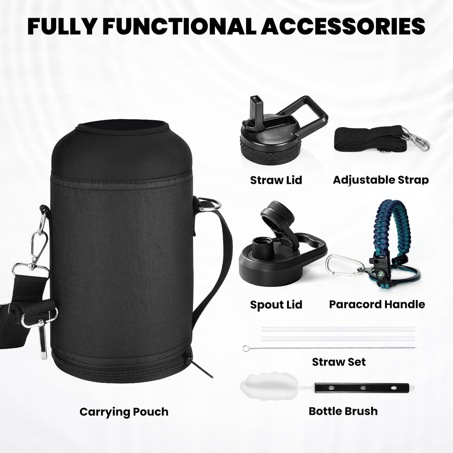 RAYMYLO One Gallon Water Bottle Insulated, Triple Walled Vacuum Stainless Steel (Cold for 48 Hrs), Leak Proof & Non-BPA, Large Water Flask Jug with Paracord Handle & Straw Spout Lids