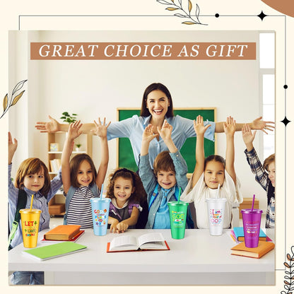 Uiifan 10 Pcs Christian Tumblers with Straws for Kids, Bible Verse Cups for VBS, Sunday School, Church Party Favors and Faith Gifts, Reusable Plastic Tumblers with Lids, 24 oz, White