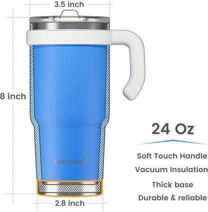 30oz Hygienic Insulated Tumbler with Handle — 100% Leakproof Lid with Removable Spout & Straw, Reinforced Vacuum-Protection Base, Cup Holder Friendly, for Travel/Gym/Office- Black