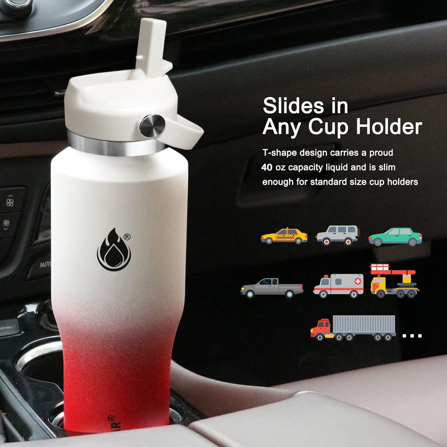 SENDESTAR 40oz Water Bottle Wide Mouth Stainless Steel Vacuum Insulated Double Wall with Straw Lids Fit in Any Car Cup Holder