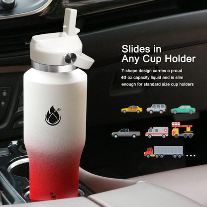 SENDESTAR 40oz Water Bottle Wide Mouth Stainless Steel Vacuum Insulated Double Wall with Straw Lids Fit in Any Car Cup Holder