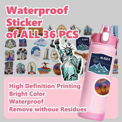Insulated Water Bottle with Lid & Boot & Stickers, 24 oz Stainless Steel Sweat Free Bottle Keep Cold 24H, BPA-Free Sports Wide Mouth Water Bottle, BlueBlack