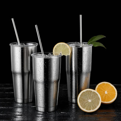 12 Pack of Reusable Stainless Steel Metal Straws, 3 Straight + 3 Bent 10.5 Inch and 3 Straight + 3 Bent 8.5 Inch Metal Straws with 2 Cleaning Brushes for 20 24 30 oz Tumbler Dishwasher Safef