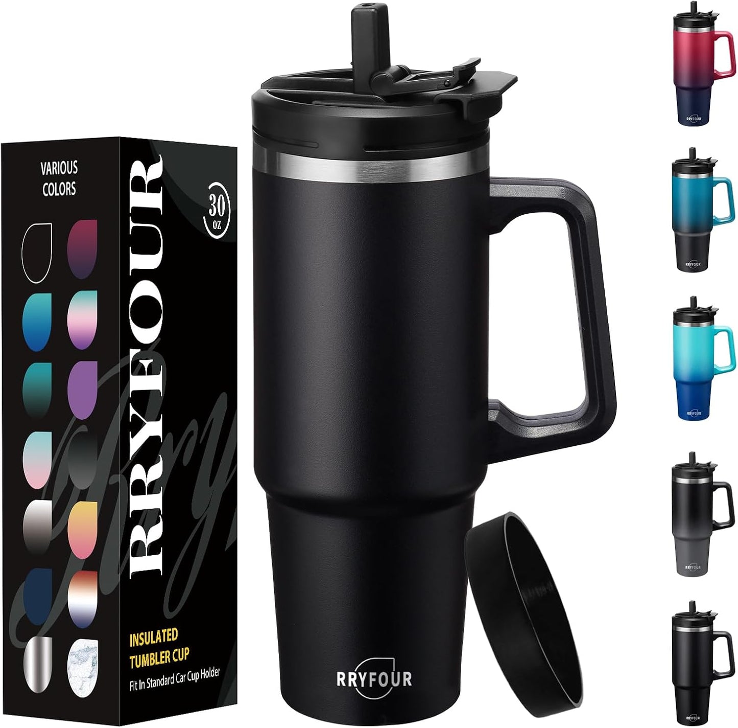 30 oz Tumbler with Handle and Straw - Keep Cold 36H & Hot 12H, Metal Coffee Cup with Lid (Straw & Flip Lid), 30oz Insulated Stainless Steel Thermal Mug, Leak-proof Travel Water Bottle