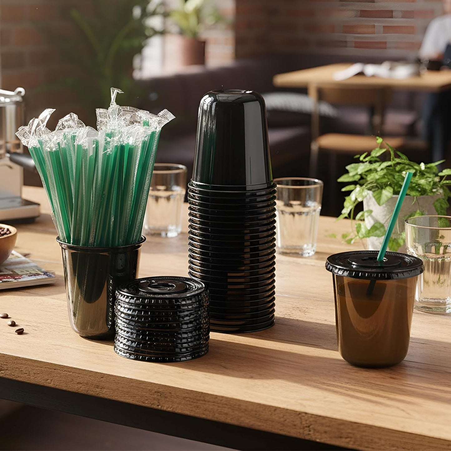Baderke 25 Set Plastic Cups with Lids and Straws, Disposable Plastic Iced Coffee Cup for Cold Beverage Juice Smoothie Crystal for Coffee Shops Party Catering(Clear,16 oz)
