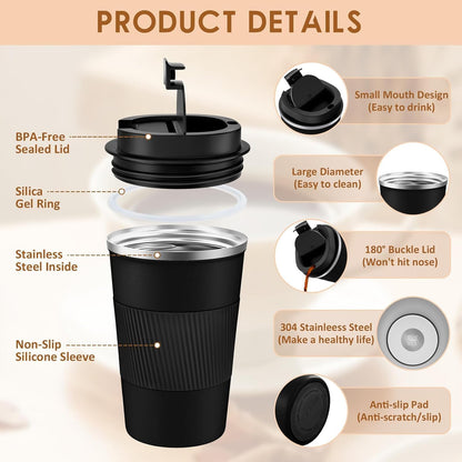 KETIEE Travel Coffee Mug Spill Proof 12oz, Insulated Travel Mug to Go, Reusable Coffee Cup with Seal Lid, Vacuum Stainless Steel Tumbler for Hot/Cold Drinks (Red)