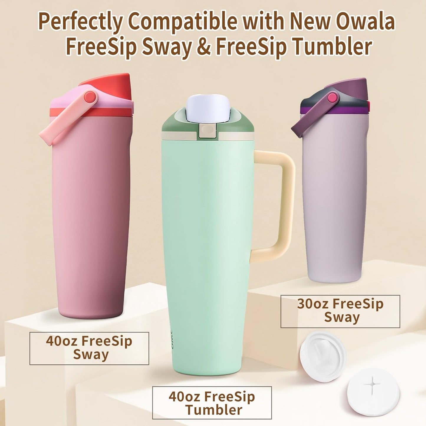 4 Pack Replacement Stopper Compatible with Owala FreeSip Sway 30oz 40oz, Silicone Seal Bottle Cap Mouth Stopper for Owala FreeSip Tumbler 40oz Water Bottle Top Lid Gasket Plug Accessories (Grey)