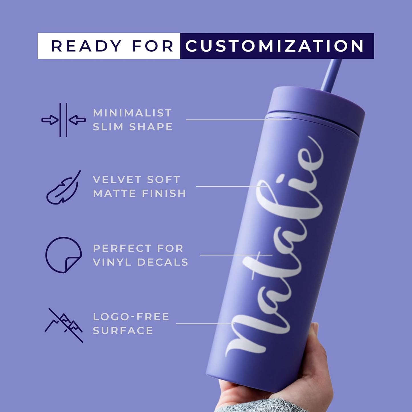 STRATA CUPS Perwinkle Skinny Tumblers with Lids and Straws (4 pack), 16oz Matte Pastel Colored Acrylic Tumblers with Lids and Straws, Double Wall Skinny Tumbler Bulk, Reusable Cup with Straw Cleaner
