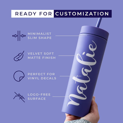 STRATA CUPS Perwinkle Skinny Tumblers with Lids and Straws (4 pack), 16oz Matte Pastel Colored Acrylic Tumblers with Lids and Straws, Double Wall Skinny Tumbler Bulk, Reusable Cup with Straw Cleaner