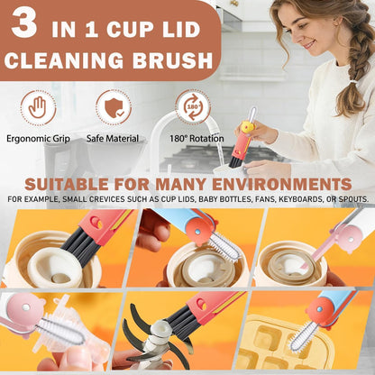 3 in 1 Cup Lid Cleaning Brush, 4PCS Multifunctional Crevice Cleaning Brush for Water Bottle Insulated Cup Tumbler Lid Groove Narrow Space Detail Cleaner Home Kitchen Gadgets