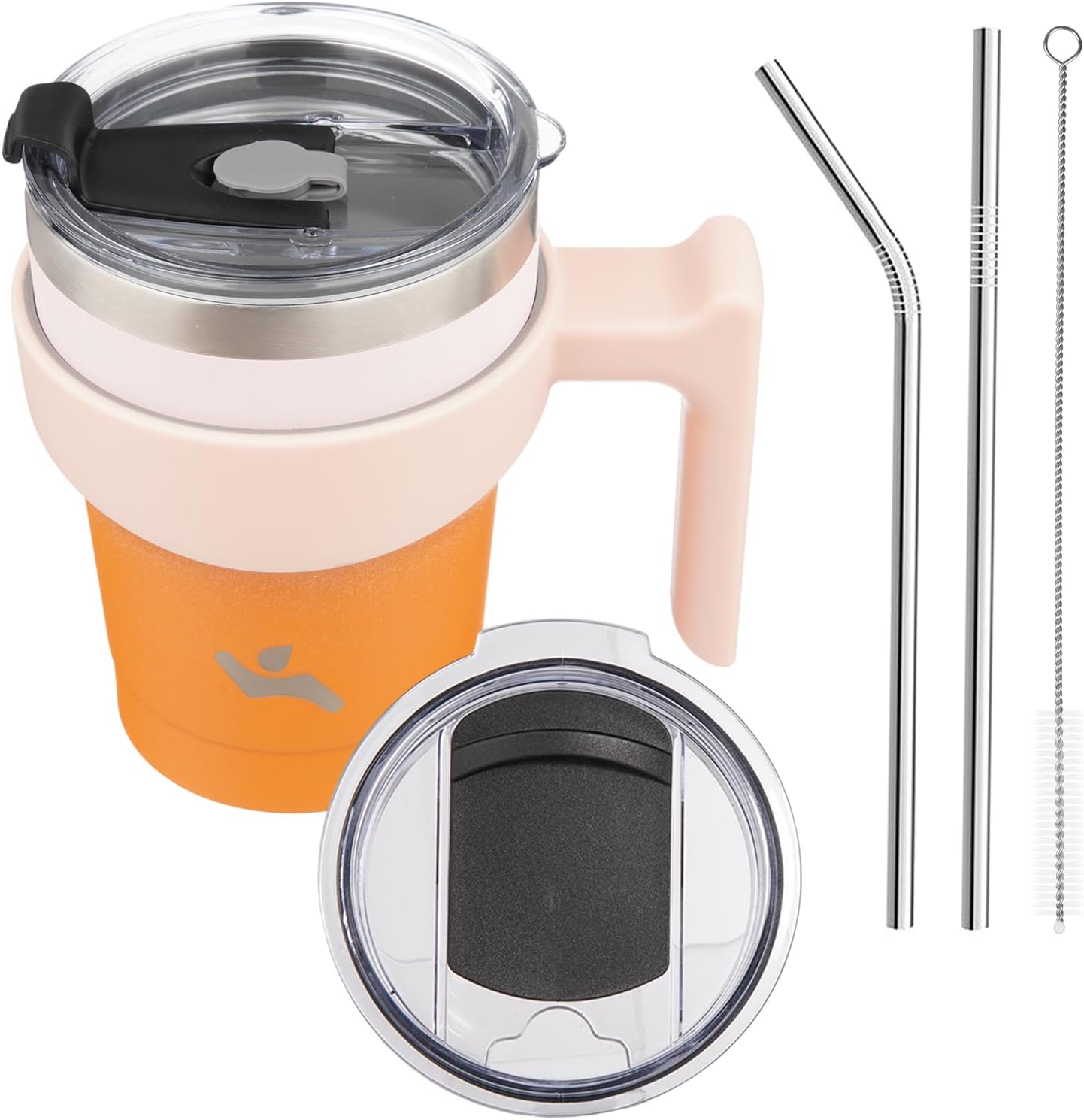 Konokyo 20 oz Tumbler with Handle and 2 Straw 2 Lid, Insulated Water Bottle Stainless Steel Vacuum Cup Reusable Travel Mug,Black