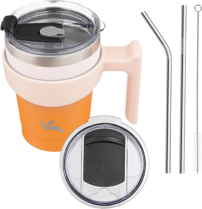 Konokyo 20 oz Tumbler with Handle and 2 Straw 2 Lid, Insulated Water Bottle Stainless Steel Vacuum Cup Reusable Travel Mug,Black