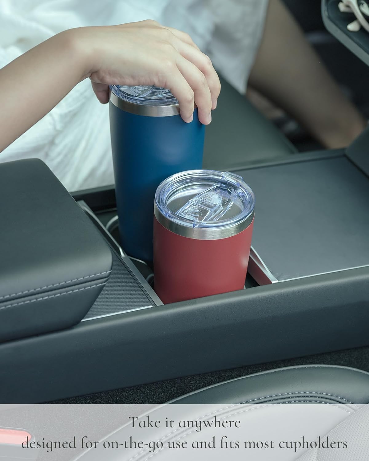 Travel Coffee Tumbler 20oz, Leakproof Travel Coffee Mug with Dual Lids and Straw, Stainless Steel Double Wall Vacuum Insulated Tumbler for Hot/Iced Drinks (Navy Blue, Textured Matte)