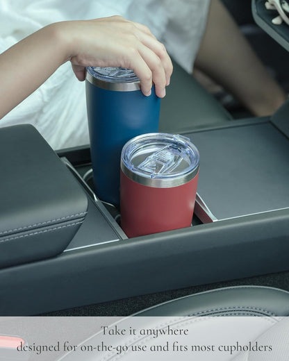 Travel Coffee Tumbler 20oz, Leakproof Travel Coffee Mug with Dual Lids and Straw, Stainless Steel Double Wall Vacuum Insulated Tumbler for Hot/Iced Drinks (Navy Blue, Textured Matte)