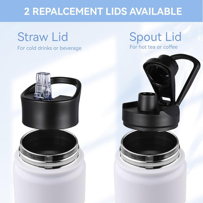 HASLE OUTFITTERS 32 oz Insulated Water Bottle Stainless Steel Double Walled Vacuum Sports Water Bottle with 2 Lids (Straw and Spout Lid) for Gym Camping Hiking(Black,1)