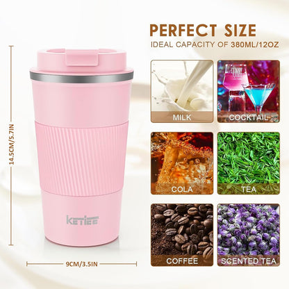 KETIEE Travel Coffee Mug Spill Proof 12oz, Insulated Travel Mug to Go, Reusable Coffee Cup with Seal Lid, Vacuum Stainless Steel Tumbler for Hot/Cold Drinks (Red)