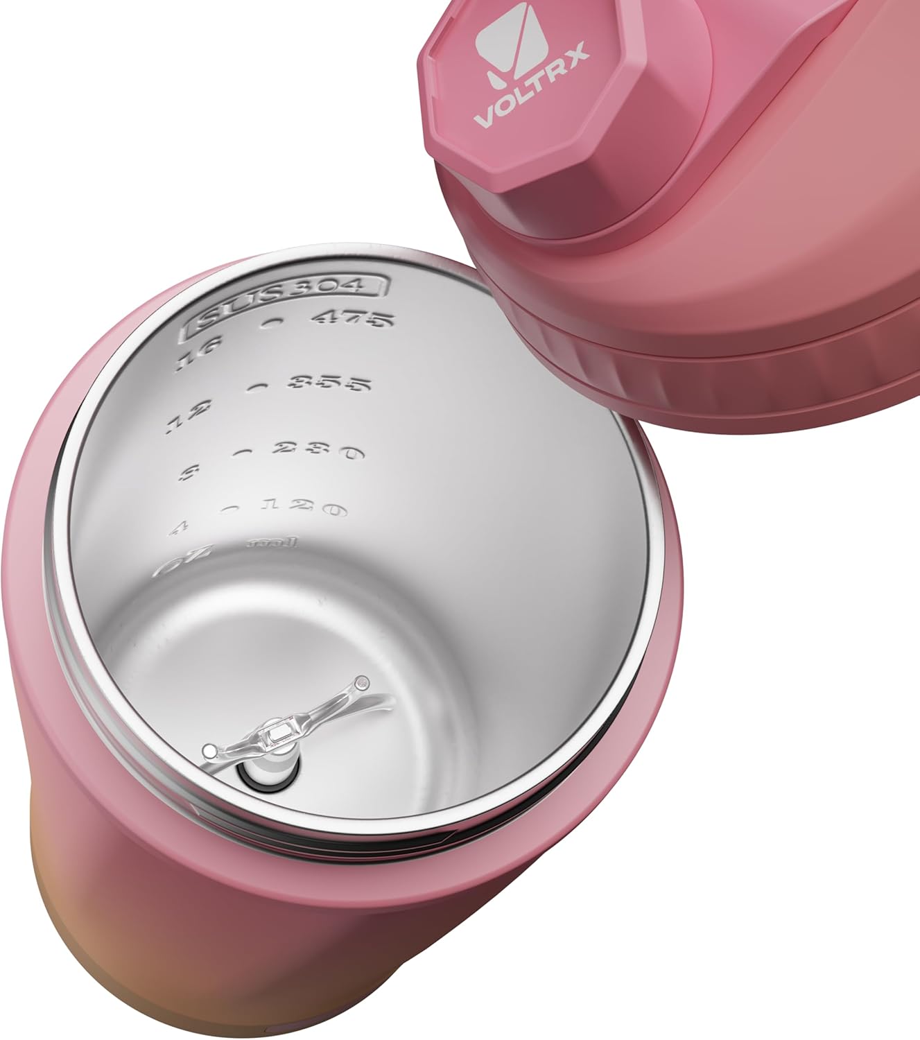 VOLTRX ChillMix Shaker Bottle Insulated Stainless Steel - USB C Rechargeable Electric Protein Shake Mixer, Shaker Cups for Protein Shakes and Meal Replacement, Chrome Steel, 16 oz